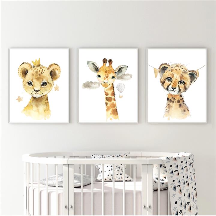تابلو اتاق کودک مدل Elfap_Safari Animals بسته 3 عددی